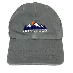 Life Is Good Hat Cap Gray Mountains Embroidered Strap Back Cotton Adjustable